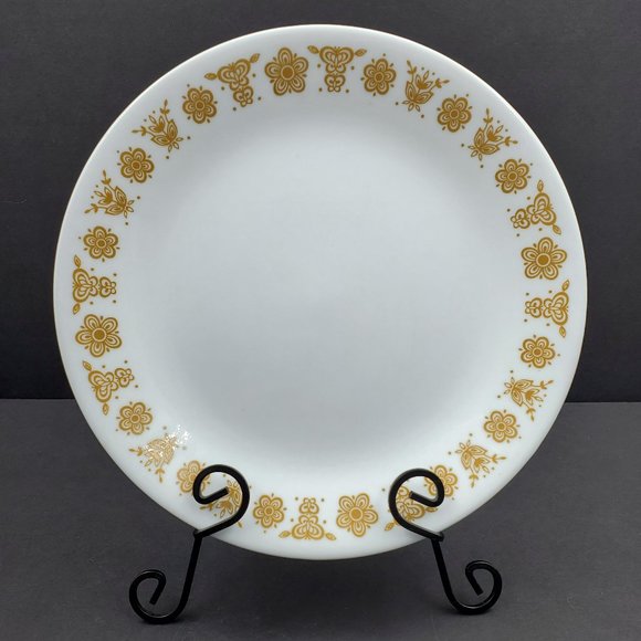 Corelle Butterfly Gold Lunch Plates Corning White Plates Gold Flowers - Picture 2 of 4